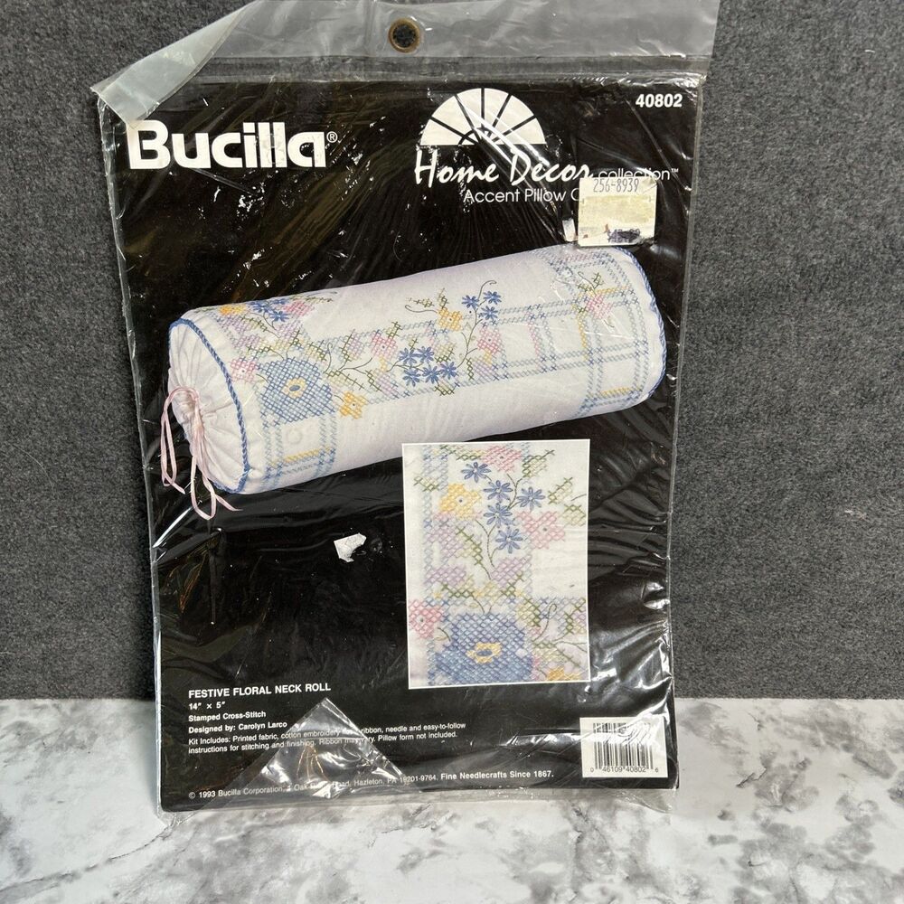 Bucilla Stamped CrossStitch Kit 40802 Festive Floral Accent Pillow 14"X5" Neck